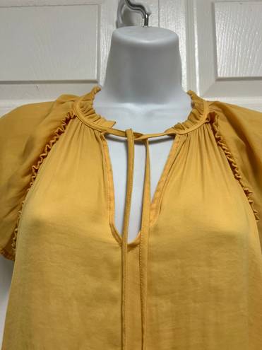 The Loft  Yellow Tied V-Neck with Ruffled Detail Top 
