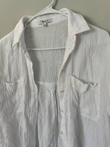 Madewell Linen White Short Sleeve Button Up Top