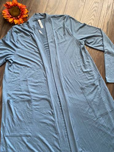 Zenana Outfitters PREMIUM Soft Blue Slouchy Open Cardigan with Pockets | X-LARGE |