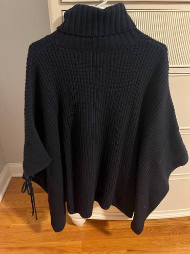 Loft Navy Turtleneck Tie-Side Poncho