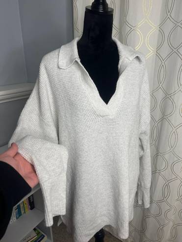 Aerie Oversized Cozy Up Waffle V-Neck Pullover Sweater