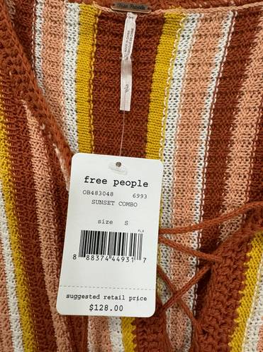 Free People NWT  Lollipop Sunset Orange Combo Crochet Beach Coverup Mini Dress- Size Small