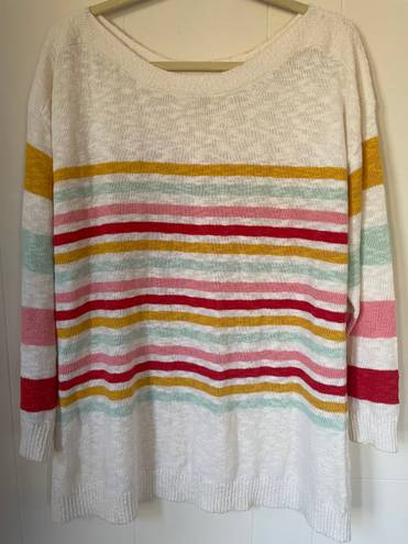 Talbots Plus Boatneck Sweater 3/4 sleeve cream rainbow stripe Women’s size 1X