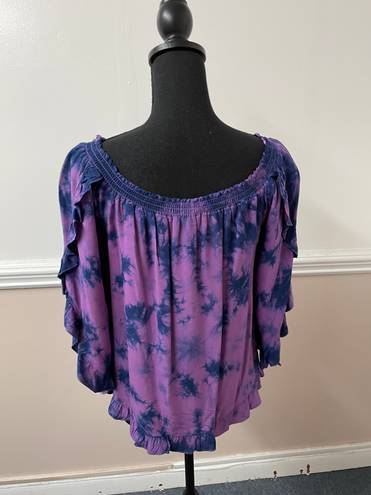 True Craft NWT  Purple and Navy Tie Dye Blouse