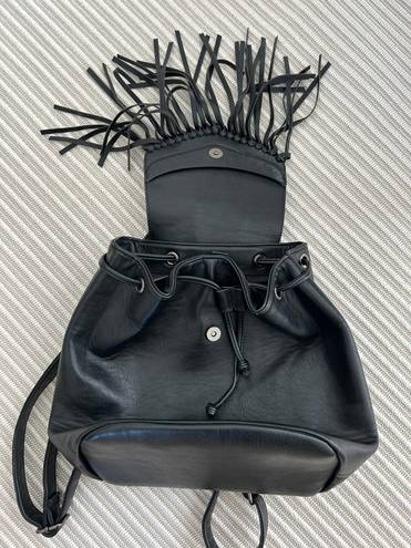 Amazon Black Leather Fringe Backpack