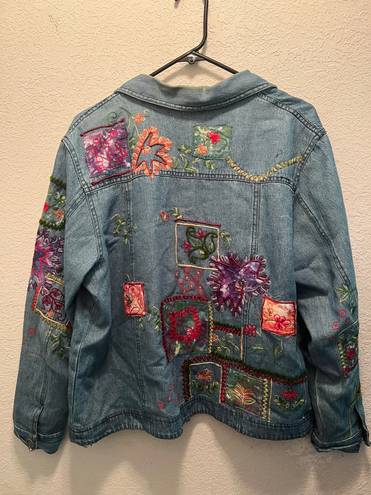 Coldwater Creek Vintage  Embroidered Denim Jean Floral Jacket