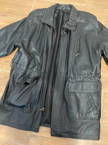 Genuine Leather Trench Coat Black Size L