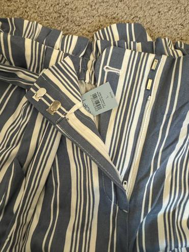 The Loft  Blue White Striped Paper Bag Tie Waist Pull On Pants Size Large Petite