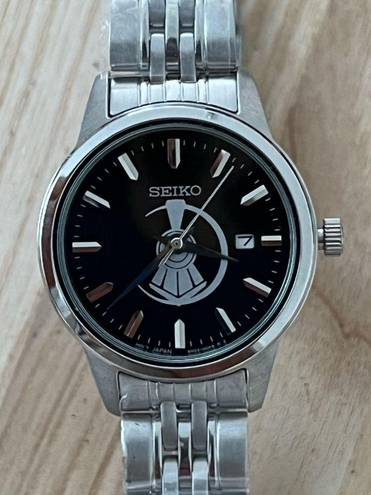 Seiko  Ladies Watch Black Dial with Train motif Stainless Bracelet and hands