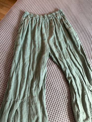 Wide Leg Linen Pants Green Size M