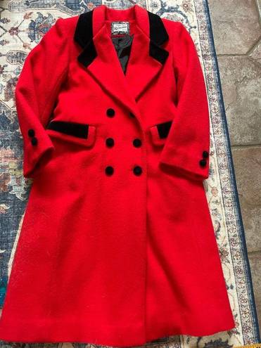 Vintage 1970s Rothschild Women’s Wool Long Coat, Size 8 Red and Black