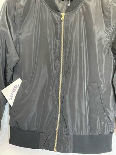 Love Tree  Black Sheen Bomber Jacket with Sleeve Zip Accent size Medium
