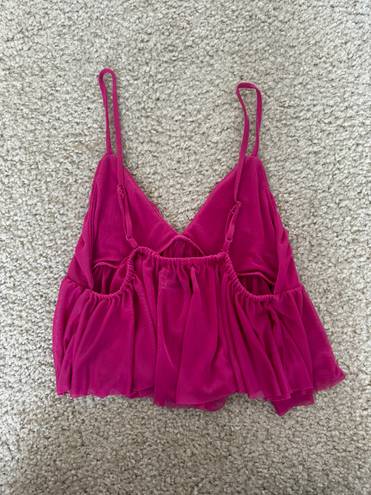 Urban Outfitters Lila Ruched Ruffle Cami in Pink/Magenta