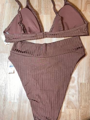 Aerie Large 2 Piece  Ribbed Shine Crossover High Cut Cheeky Bikini Top & Bottom