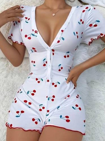 Boutique White, Cherry, Buttoned, Pajama Romper