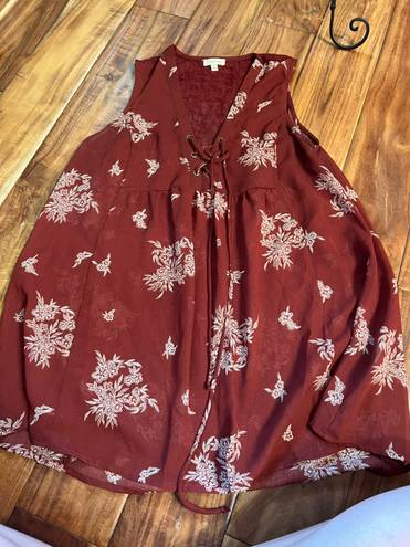 Lily White Women’s Maroon Floral Tank Top. Size Medium.  brand