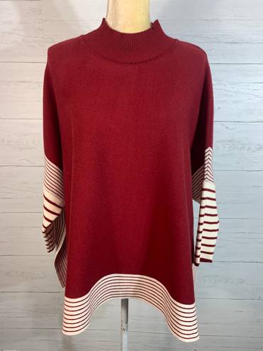 Pink Lily Womens Sweater Size Small burgundy Striped Mock Neck Poncho Pullover