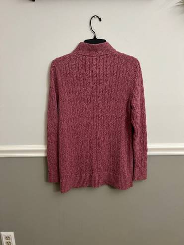 L.L.Bean Women's  Double L Mixed-Cable Knit Pink Sweater Front Cardigan Medium