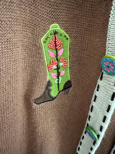 Vintage Beaded Cowboy Boot Cardigan Brown Size XL