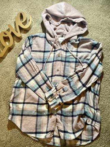 American Eagle AE Plaid Flannel Hooded Shacket