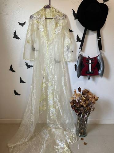 Vintage beautiful elegant sheer boho long duster Gold Size XS