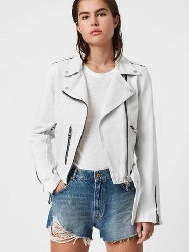 ALLSAINTS NWT  Balfern Denim Biker Jacket Size 8 US Stone White