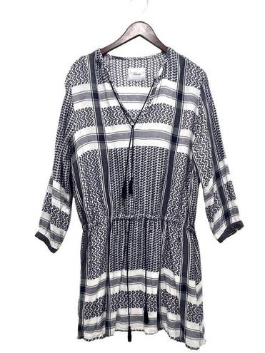 Rails  Adelinel Dress Sapphire Jacquard Navy White Tassle Long Sleeve Size M