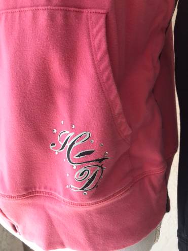 Harley Davidson Motorcycles Women’s Size Lg Full Zip Hoodie Pink Black Logo Y2K