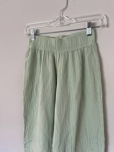 True Craft Green Linen High Rise Wide Leg Pants