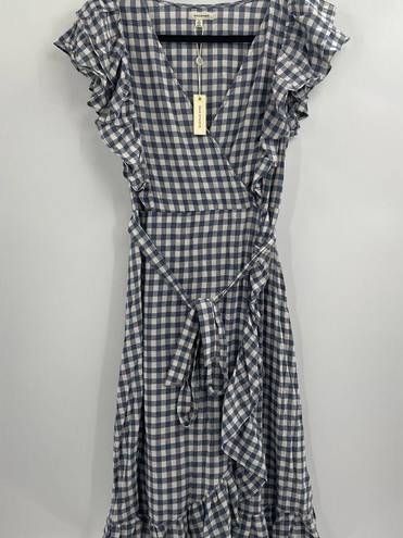 Max Studio Boho Gingham Print Midi Wrap Dress Size Small Nwt