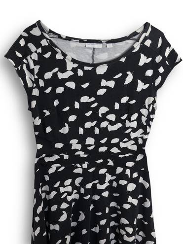 New York And Company  Black White Leaf Print Polka Dot Short Sleeve Mini Dress