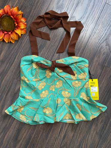 Daisy NWT UNIQUE VINTAGE X Smiley Green  Peplum Halter Top LARGE