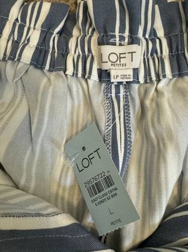 The Loft  Blue White Striped Paper Bag Tie Waist Pull On Pants Size Large Petite