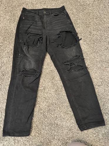 American Eagle black distressed mom jeans