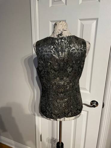 DKNY Brocade Wool Jacquard Metallic Shiny Whimsygoth Formal Evening Tank Floral Sleeveless Top Women's Size 12 Blouse