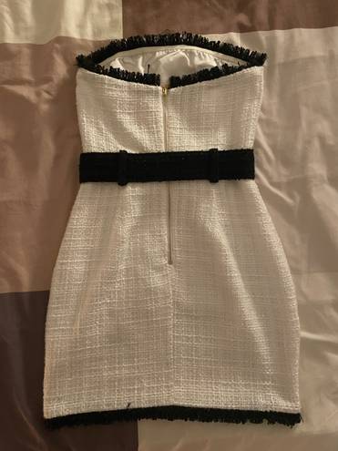 Meshki White Belted Tweed Dress