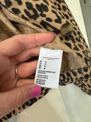 American Eagle Cheetah Leopard Print Cropped Oversize Button Down Shacket Jacket