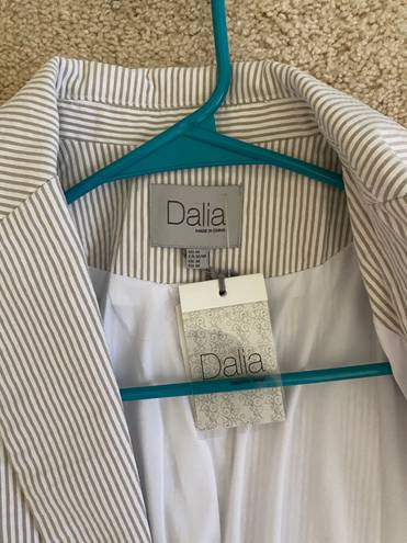 Dalia Collection Dalia Blazer Jacket Tan White Striped Button Front Pockets