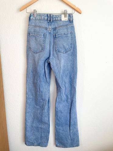 ZARA  Medium Blue Distressed Wide Straight Leg Jeans 