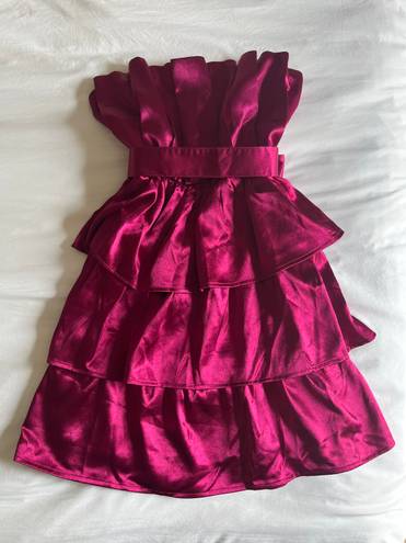 Entro Satin Strapless Ruffle Tiered Mini Dress