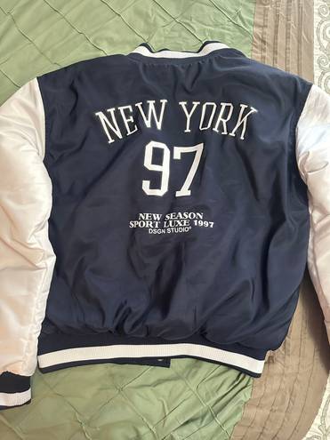 Pretty Little Thing Navy NY Bomber Jacket