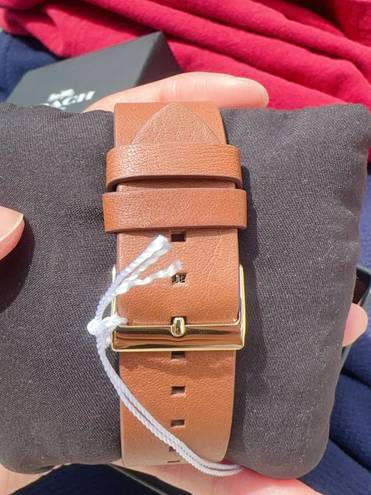 Coach Charles Gold Dial Brown Elliot Saddle Genuine Leather Band Strap Watch 