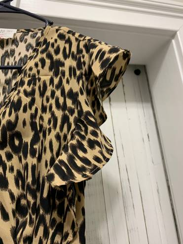 Sienna Sky Leopard/Cheetah Print V-Neck Midi Dress With Pockets And Frill Sleeves 