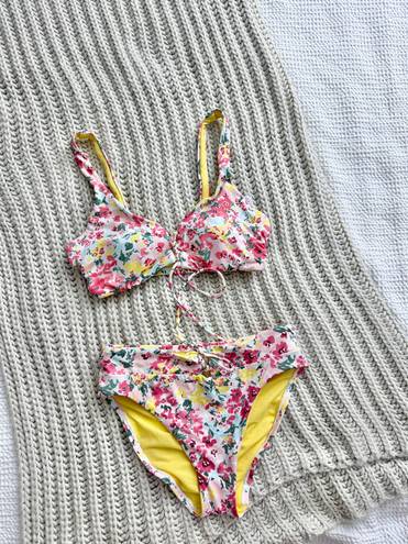 Time & Tru Yellow Floral 2pc bikini set 