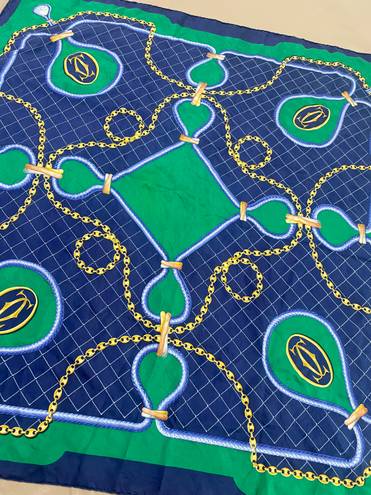 Cartier Vintage Must De  Large 100% Silk Scarf Necklace Pattern Paris France