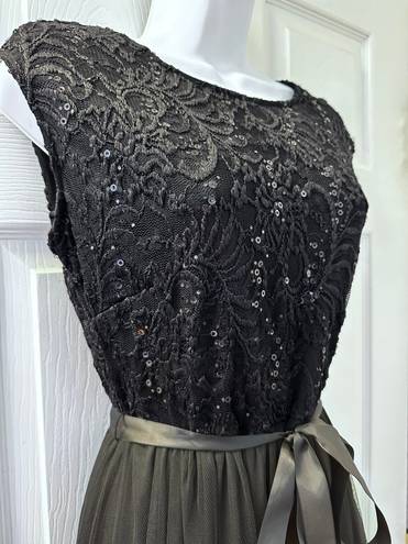 Candalite Black Lace Ribbon Belt Maxi Dress