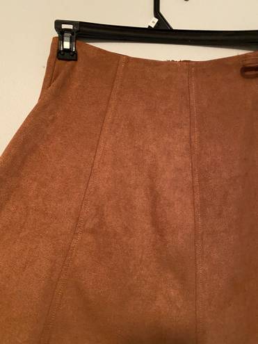 She & Sky Brown Faux Suede Wrap Gored Skort With Side Tie