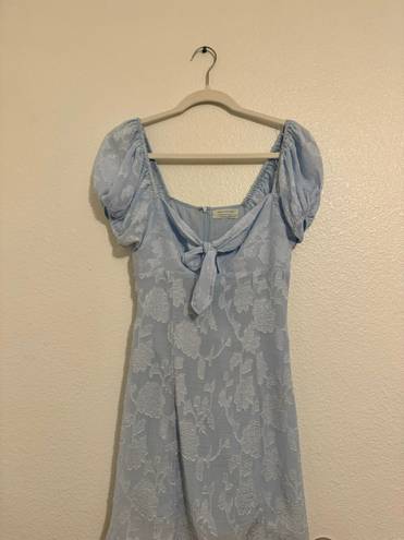 Urban Outfitters Tie-Front Puff Sleeve Midi Dress Light Blue Floral