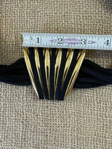 Vintage Black Rope Stretch Belt With Gold Toned Brass Hardware 28