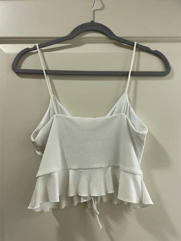 Lovers + Friends White Rib Ruffle Tank